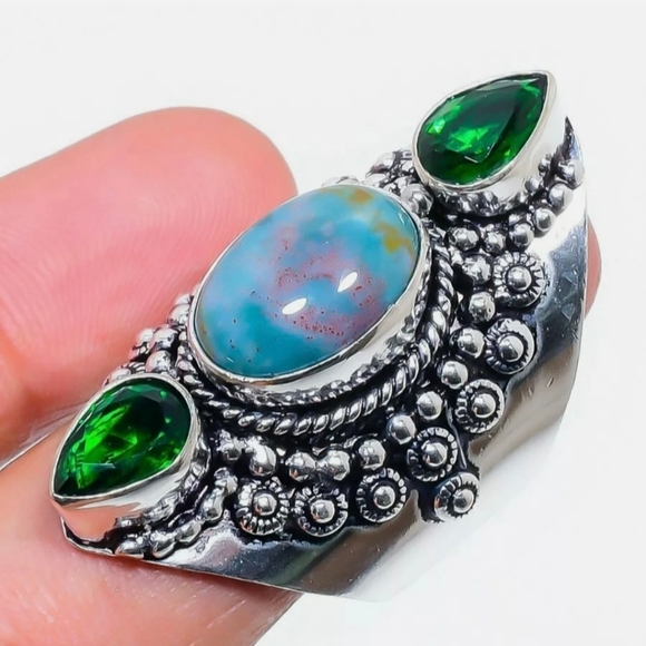 New Bloodstone & Peridot 925 Silver Statement Ring. - Picture 13 of 16